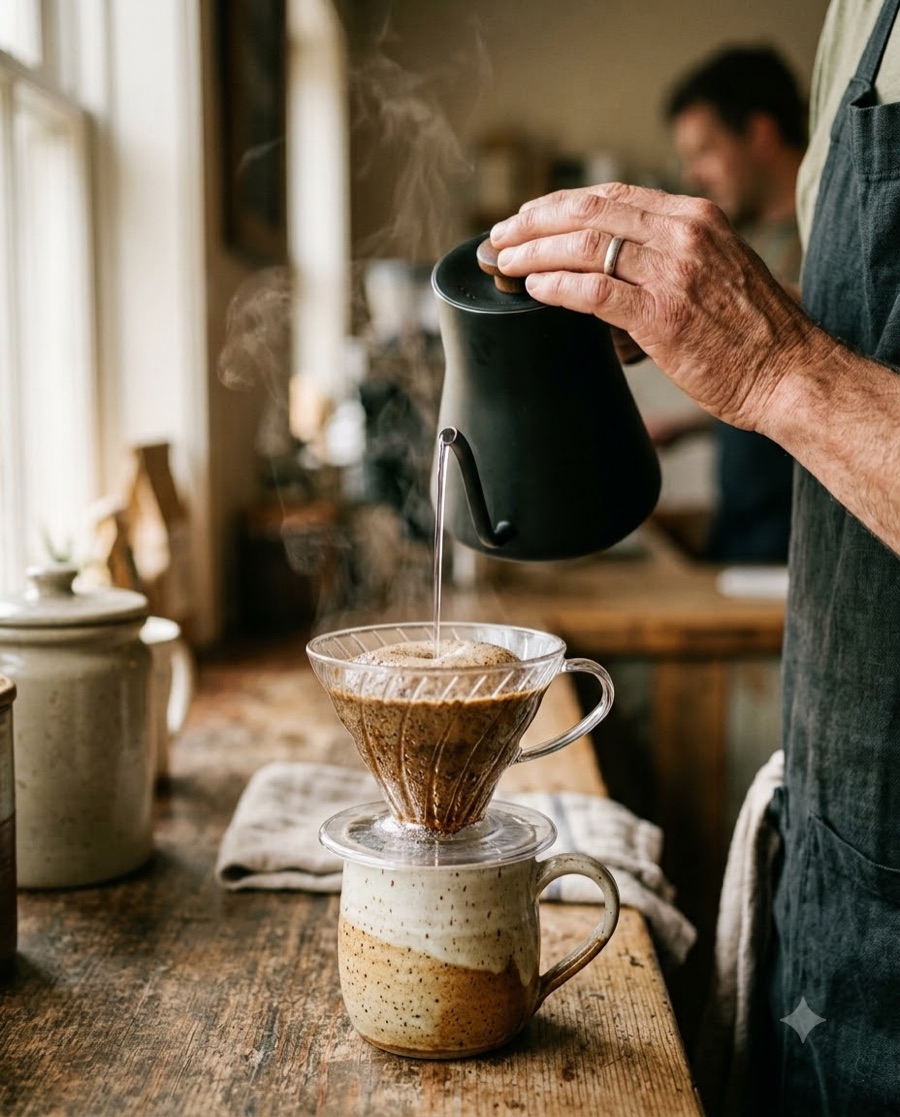 Pour-over coffee being brewed